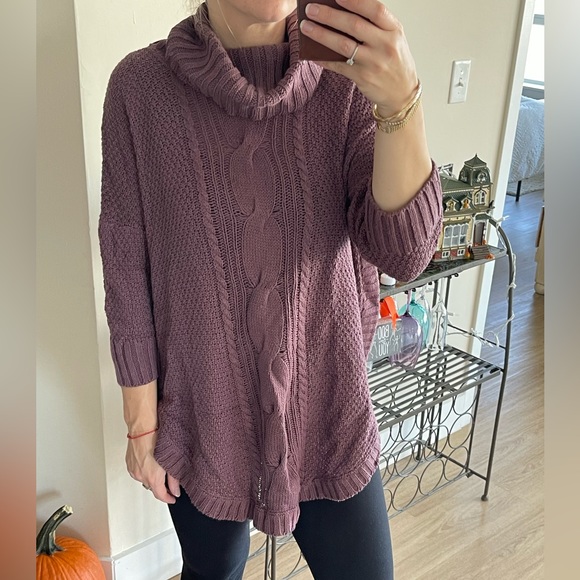 Express Cable Knit Turtleneck Rounded Hem Tunic Sweater S - Picture 3 of 5